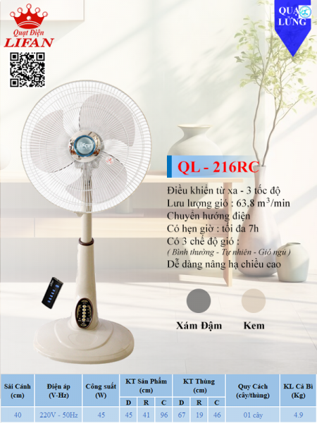 QUẠT LỬNG LIFAN QL-216RC REMOTE