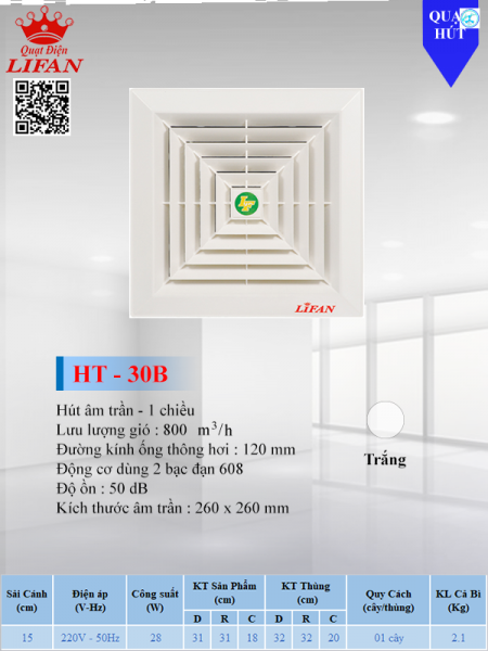 QUẠT HÚT ÂM TRẦN LIFAN HT-30