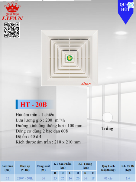 QUẠT HÚT ÂM TRẦN LIFAN HT-20