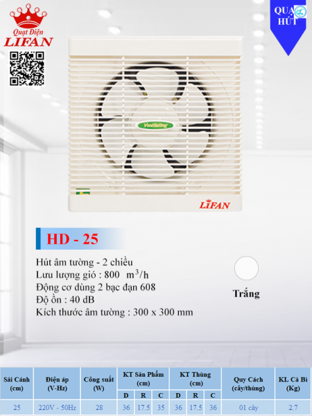 QUẠT HÚT ÂM TƯỜNG LIFAN HD-25