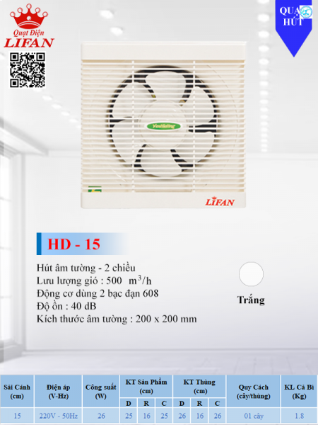 QUẠT HÚT ÂM TƯỜNG HD-15